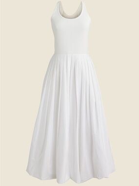 J. Crew White Ribbed Tank Top Pleated Midi Dress